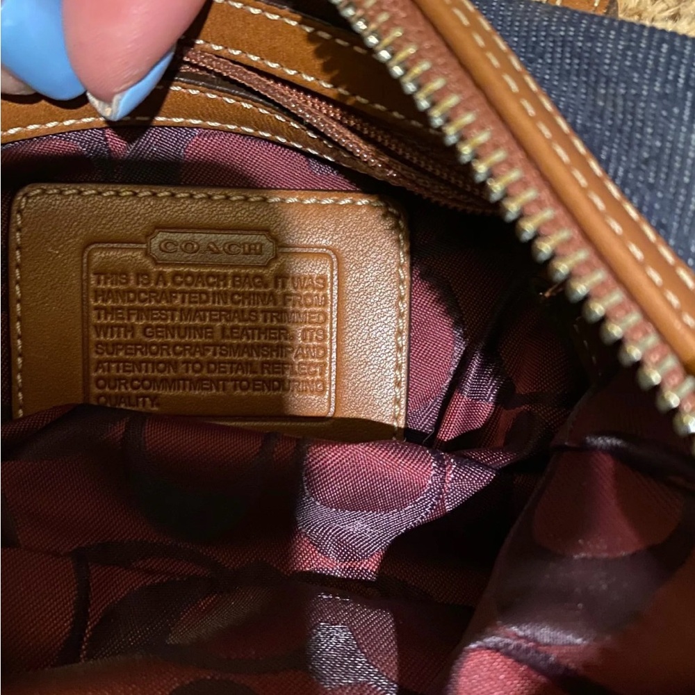 Coach Denim Shoulder Bag with Red and Navy Stripe - Picture 3 of 7